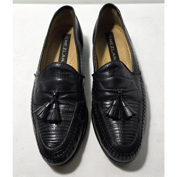 MEZLAN \'AVELLINO\' GENUINE LIZARD BLACK LOAFERS W/TASSELS Made In Spain-SZ 9.5 main image 11